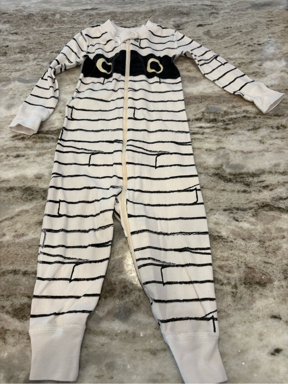 Hanna Andersson Halloween Mummy Cream and Black Striped Zipper Footie